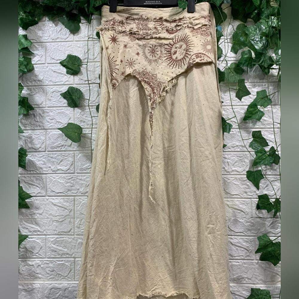 Bohemian Cream Skirt with Sun and Moon Design
